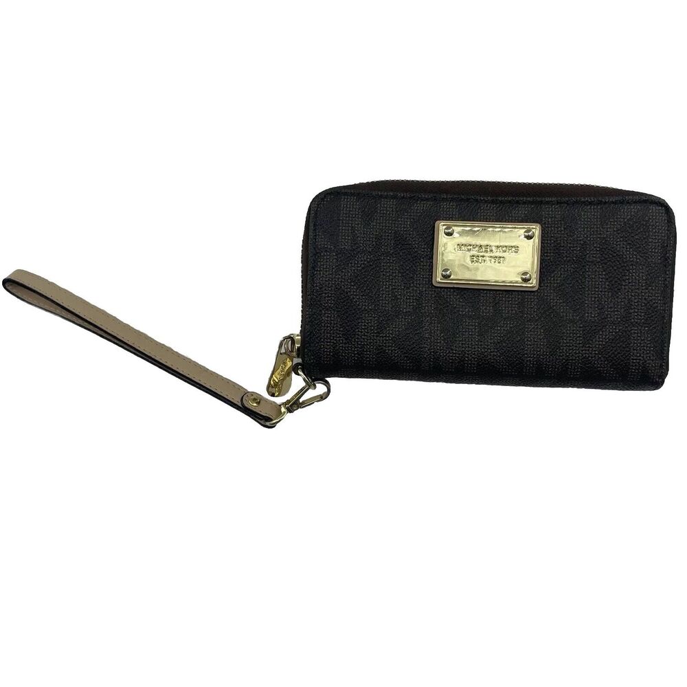 Michael Kors Jet Set Wristlet Travel Large Multifunction Phone Case Wallet Brown
